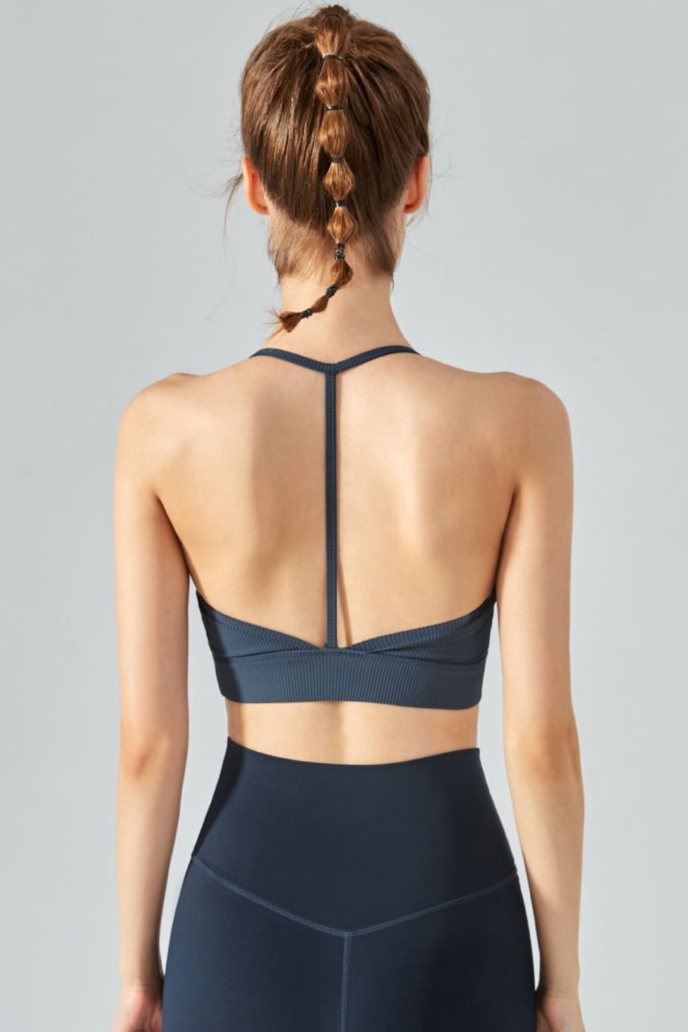 Ribbed Halter Neck Open Back Cropped Sports Cami