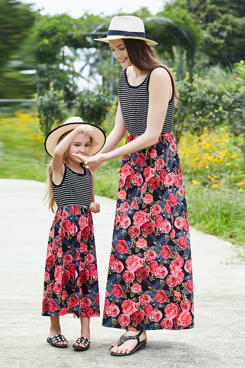 Women Striped Floral Spliced Dress