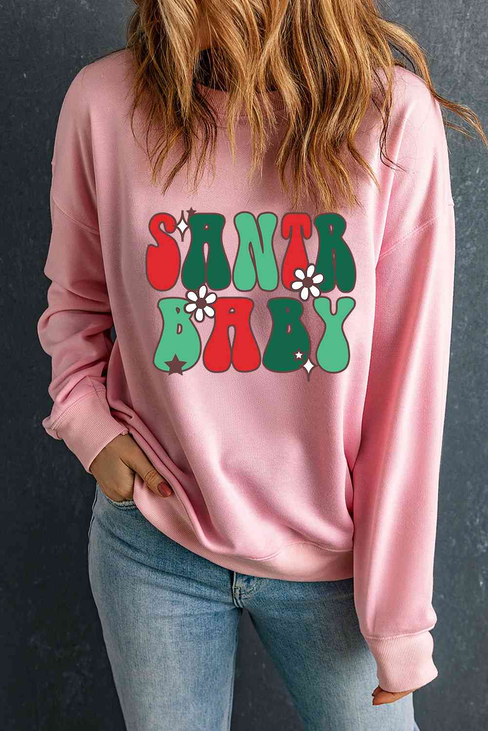 SANTA BABY Graphic Round Neck Sweatshirt