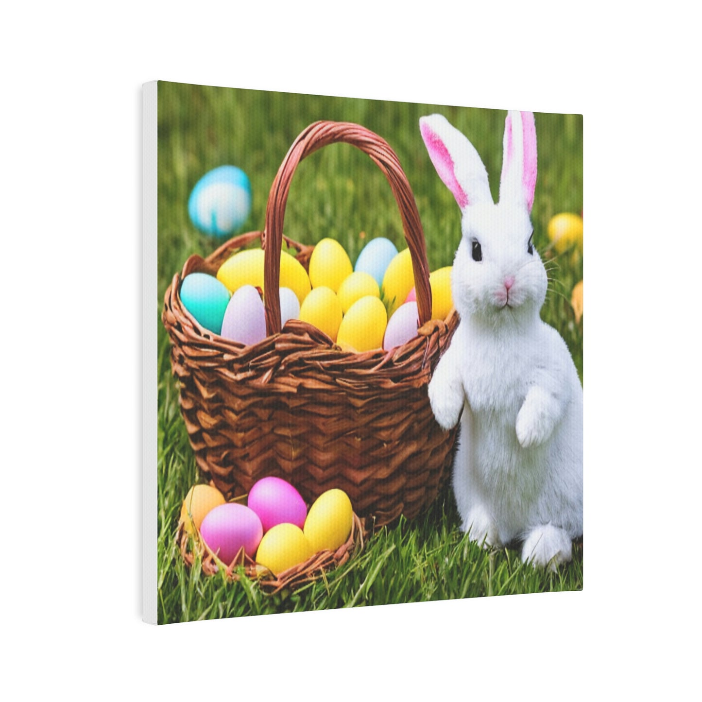 Easter Bunny and Colored Eggs Canvas Print