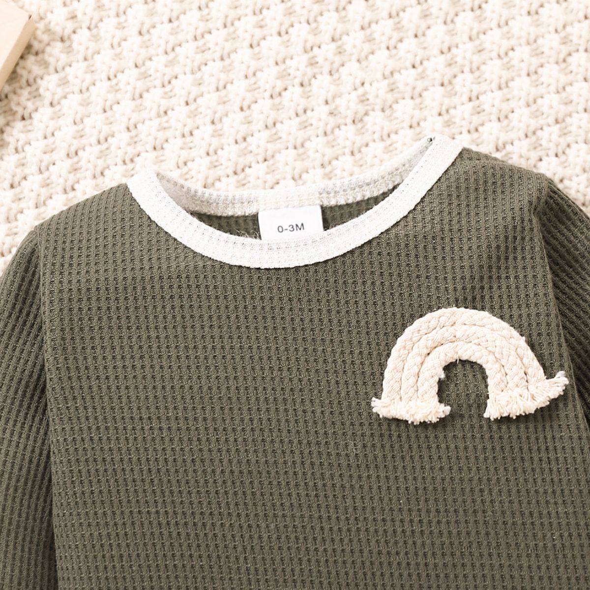 Baby Contrast Trim Waffle-Knit Long Sleeve Bodysuit