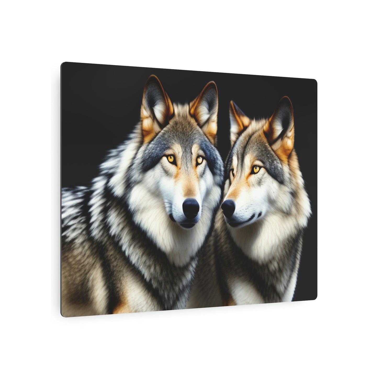 AI-Generated Metal Art Sign Featuring Two Wolves